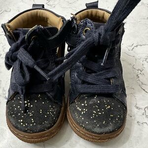 Vertbaudet Pram Boots Girls' Toddler Size 5.5 EU21 Navy Blue Gold Polka Dots